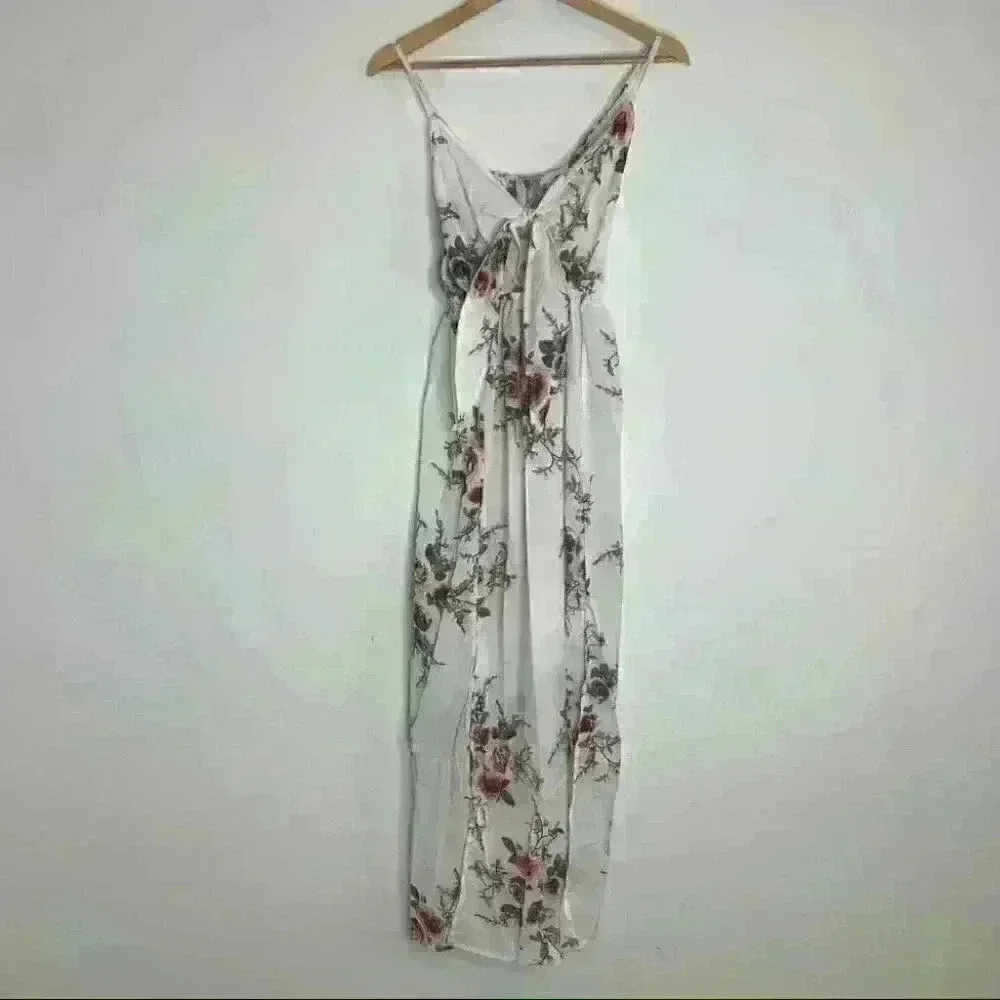 Women Floral Bohemian Sleeveless Tank Tie Knot Maxi Dresses with Splits small - Picture 7 of 11